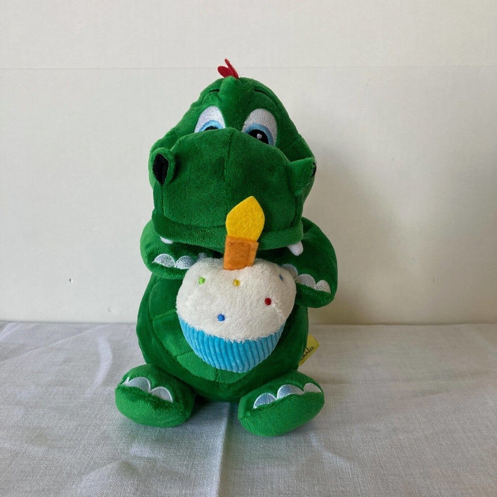 Legoland Plush Dragon Dinosaur Green with cupcake 10 inches Birthday Celebration